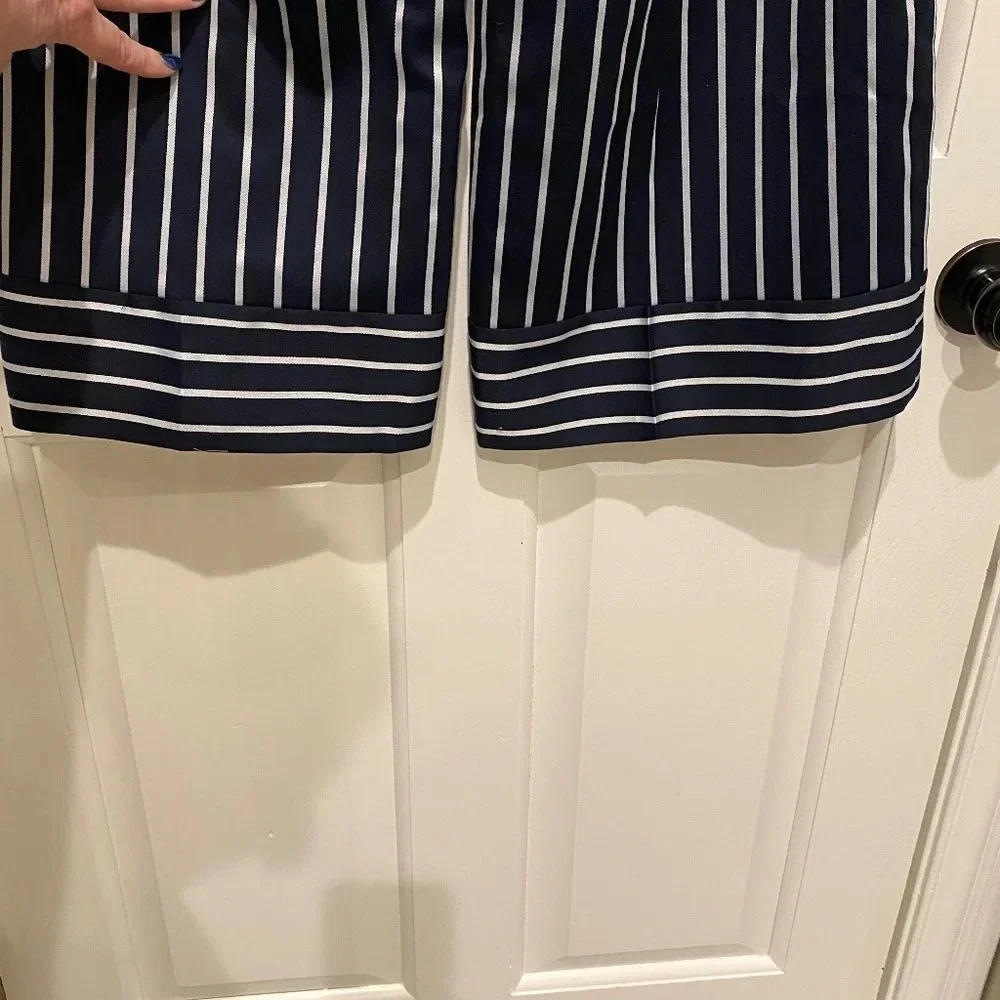 New! Banana Republic Blake Crop wide leg pants Navy stripe Linen 16295